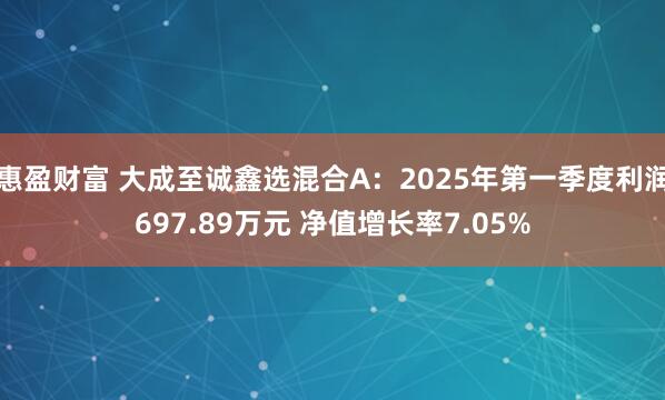 惠盈财富 大成至诚鑫选混合A：2025年第一季度利润697.89万元 净值增长率7.05%